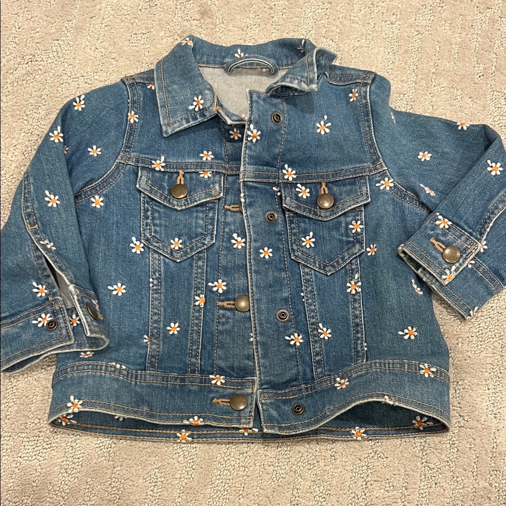 Hanna Andersson Blue Jean Jacket with White Floral Accents